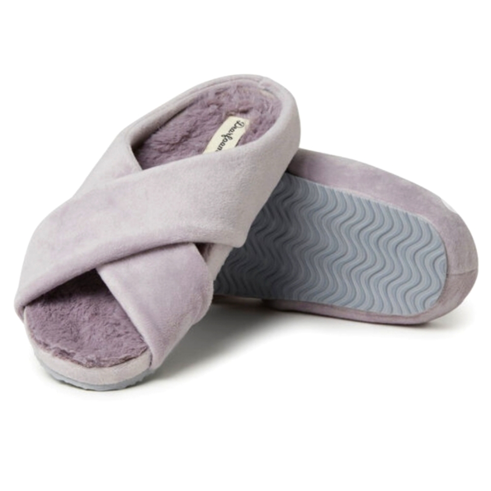 Dearfoams Women's Mauve Velour Crisscross Molded Footbed Slide Slippers Size 11